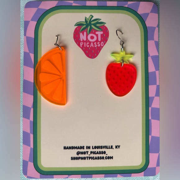 Not Picasso Fruit Earrings in Orange and Red Pierced Ears Original Packaging NWT - Picture 1 of 3